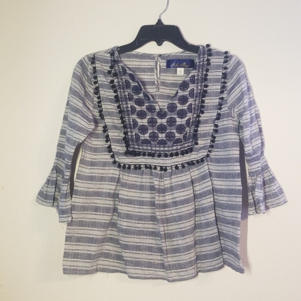 Blue Rair Boho Peasant Striped Top